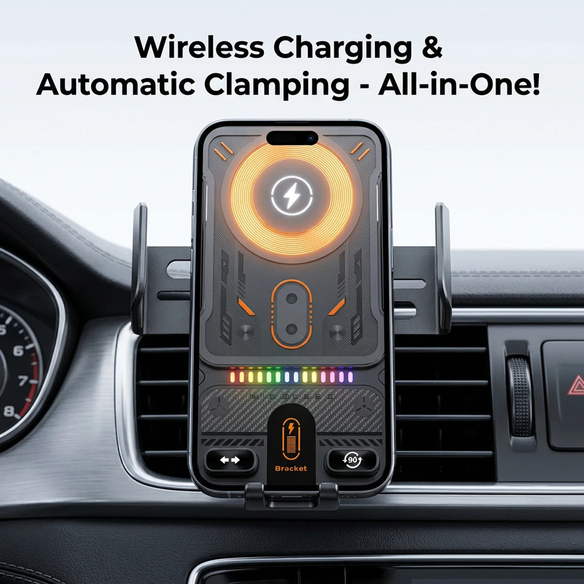 CE/FCC/ROHS Certified Auto-Sensing Vent Car Mount with Fast Wireless Charging for MagSafe-Compatible Phones.