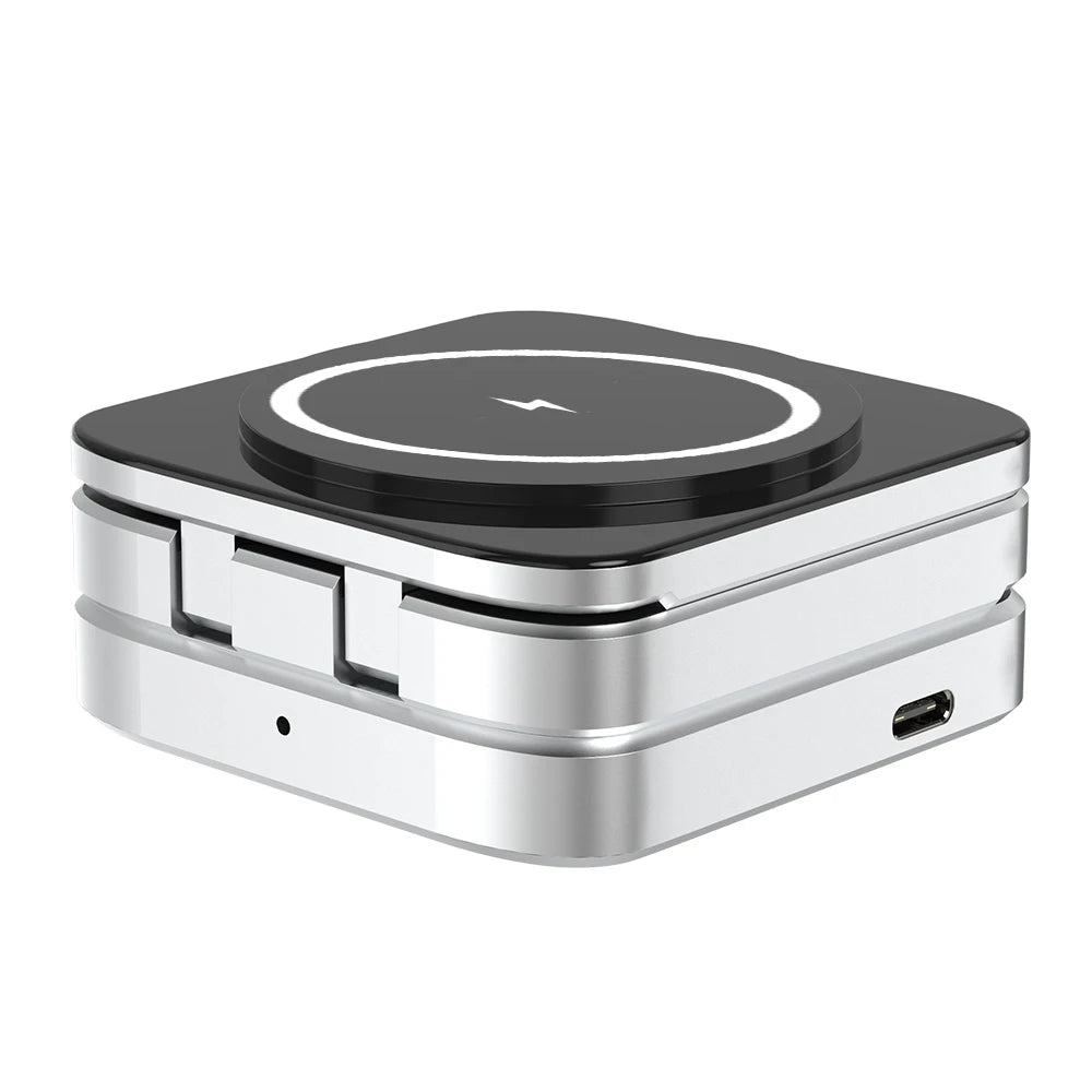 Travel 3 in 1 Magnetic Wireless Charger Foldable Stand Dock for iphone and sumsung