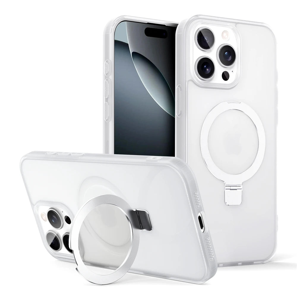 Matte Metal Ring Magnetic Phone Case for Magsafe IPhone 11 12 13 14 15 16 17 Air Pro Max Plus 17Pro KickStand Holder Cover
