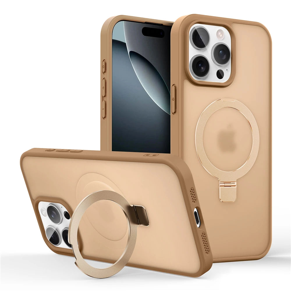 Matte Metal Ring Magnetic Phone Case for Magsafe IPhone 11 12 13 14 15 16 17 Air Pro Max Plus 17Pro KickStand Holder Cover