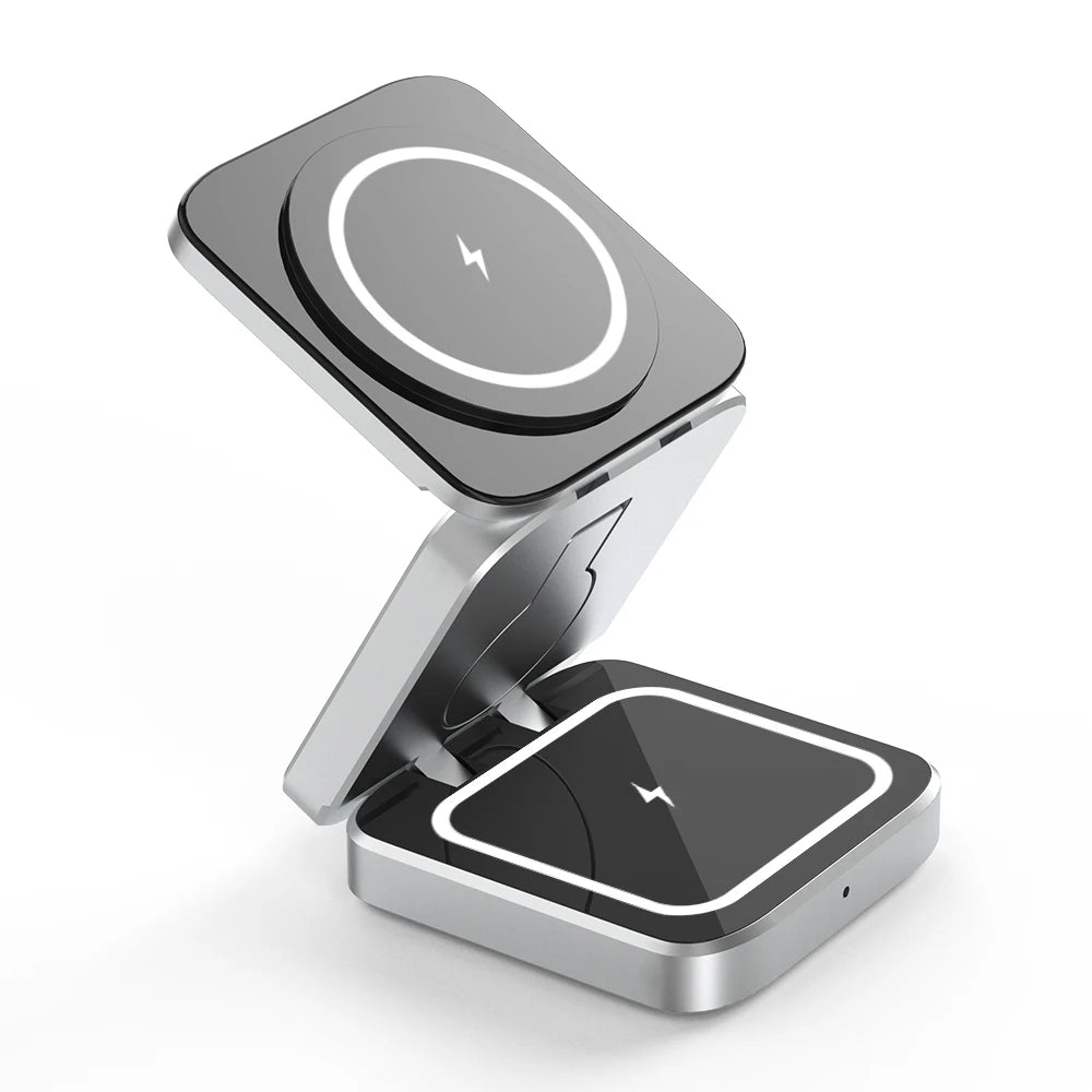 Travel 3 in 1 Magnetic Wireless Charger Foldable Stand Dock for iphone and sumsung