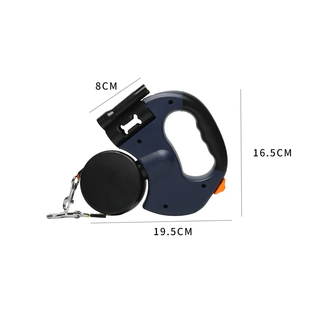 Auto Retractable Double-Ended Dog Leash 3m with LED Flashlight Waste Bag Box Roulette 360 Degree Dual Traction Rope Pet Supplies