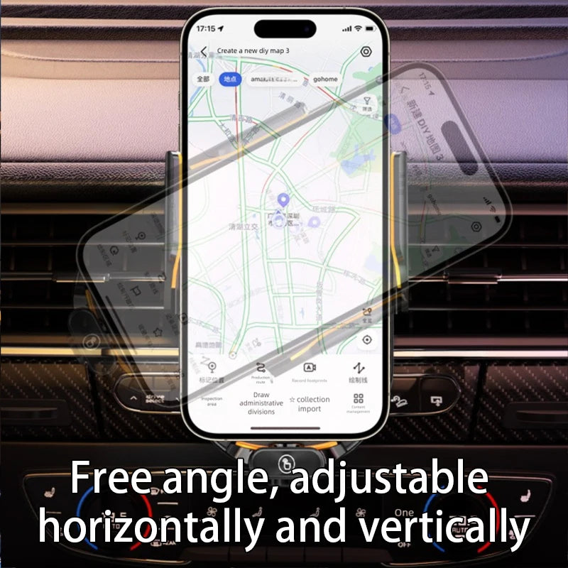 Smart Infrared Sensor Car Wireless Charger 66W Super Fast Charging Auto Lock Phone Mount Anti-Shake 360° Rotation AirVent Holder