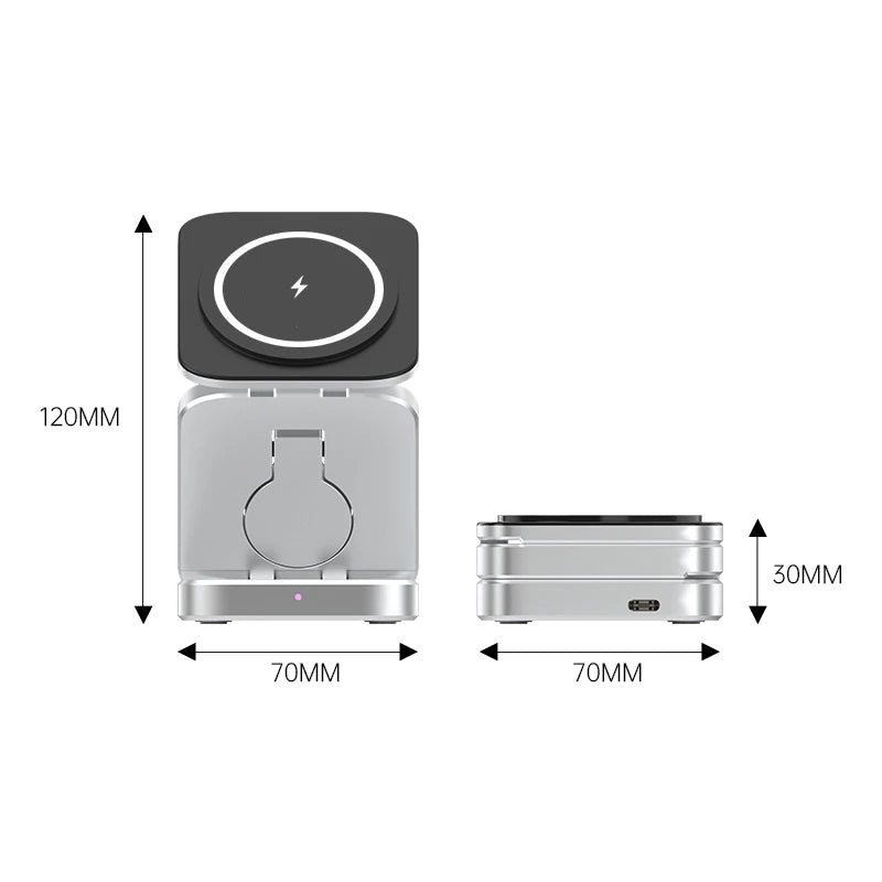 Travel 3 in 1 Magnetic Wireless Charger Foldable Stand Dock for iphone and sumsung