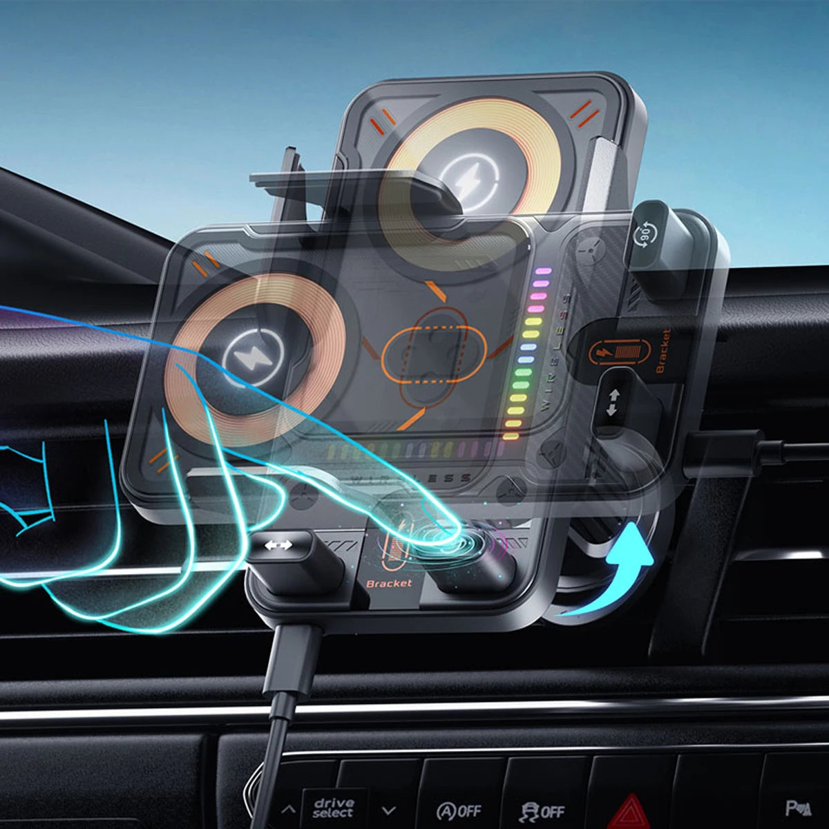 CE/FCC/ROHS Certified Auto-Sensing Vent Car Mount with Fast Wireless Charging for MagSafe-Compatible Phones.